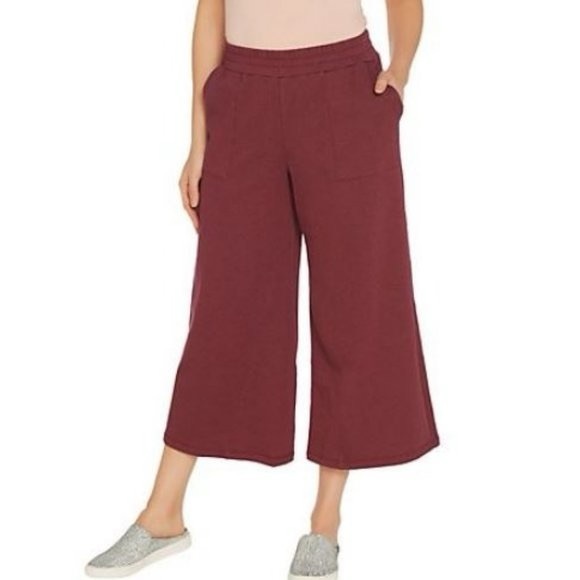LOGO Lounge by Lori Goldstein Classic French Terry Wide-Leg Crop Pant A347191 - Picture 1 of 9